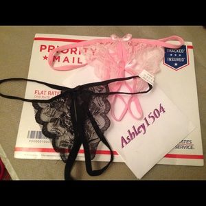 NWOT Sexy Crotchless Panties Pink Black Frilly Bow